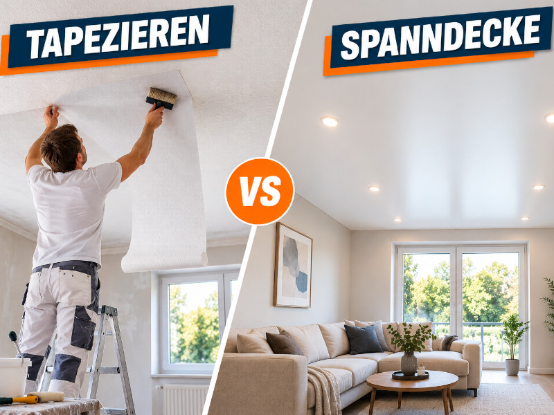 Decke tapezieren oder Spanndecke montieren im direkten Vergleich