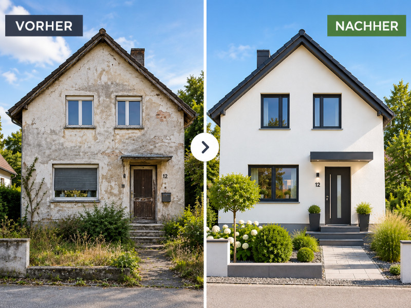 Haus vor und nach einer umfassenden Hausrenovierung
