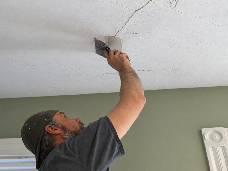 Risse und Unebenheiten in einer alten Betondecke vor der Sanierung