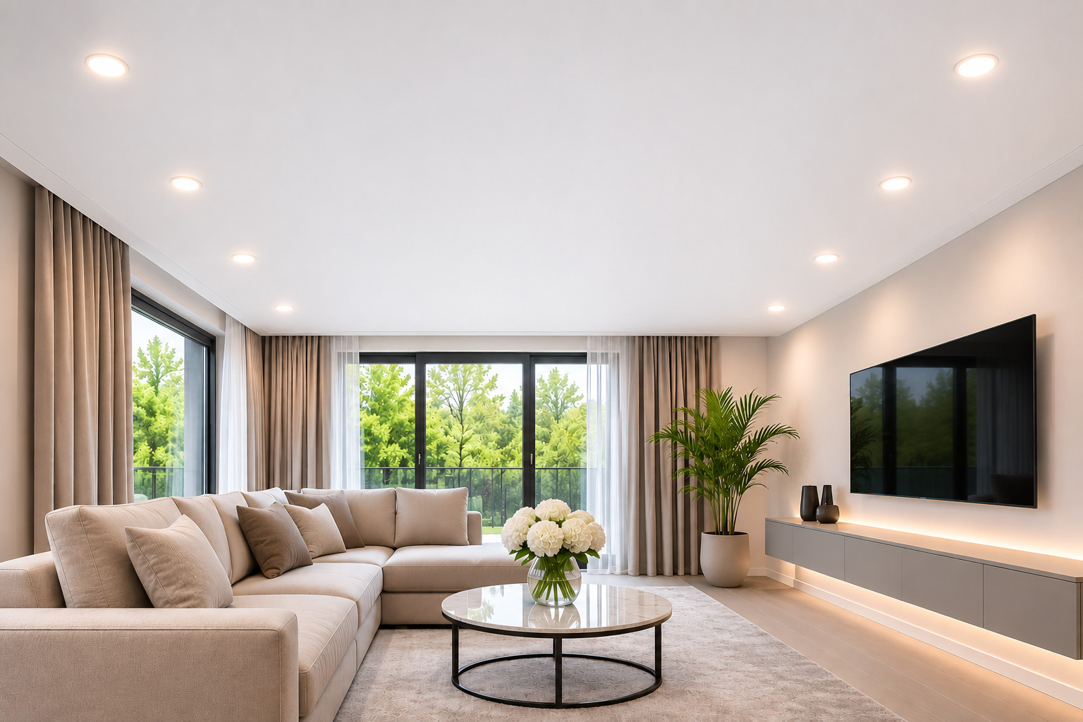 Modernes Wohnzimmer mit Spanndecke Matt
